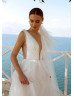 Ivory Glitter Tulle V Back Modern Wedding Dress